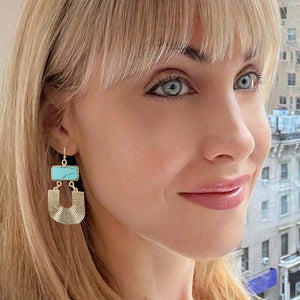ribbed natural turquoise drop earring