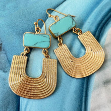 Load image into Gallery viewer, ribbed natural turquoise drop earring
