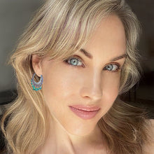 Load image into Gallery viewer, multicolor CZ tassel hoop earrings
