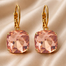 Load image into Gallery viewer, perfect square peach crystal drop earrings