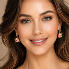 Load image into Gallery viewer, perfect square peach crystal drop earrings