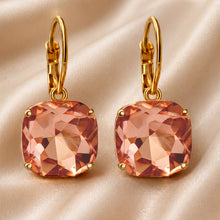 Load image into Gallery viewer, perfect square peach crystal drop earrings