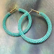 Load image into Gallery viewer, beaded turquoise hoops
