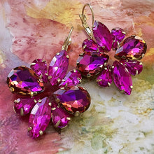 Load image into Gallery viewer, hot pink crystal statement flower earrings