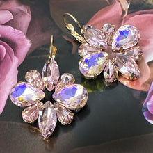 Load image into Gallery viewer, light pink crystal statement flower earrings
