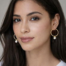 Load image into Gallery viewer, pearl hoops with a pave twist