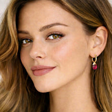 Load image into Gallery viewer, natural pink tourmaline drop hoops