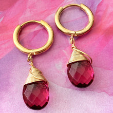 Load image into Gallery viewer, natural pink tourmaline drop hoops