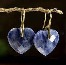 Load image into Gallery viewer, natural sodalite heart earrings