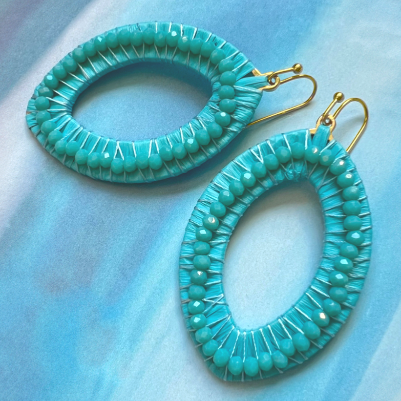faceted  beads & raffia wrapped drop earrings