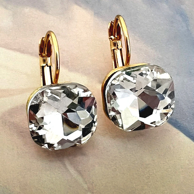 perfect square crystal drop earrings-FREE GIFT