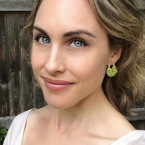 peridot crystal crescent hoops