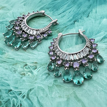 Load image into Gallery viewer, multicolor CZ tassel hoop earrings
