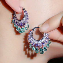 Load image into Gallery viewer, multicolor CZ tassel hoop earrings
