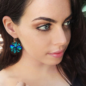 indicolite crystal statement flower earrings