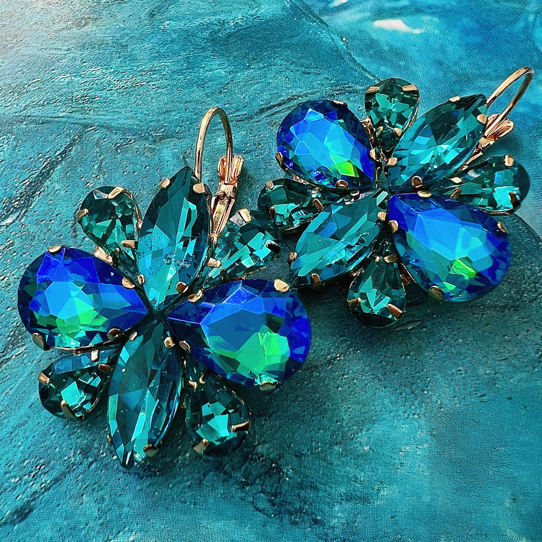 indicolite crystal statement flower earrings