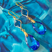 Load image into Gallery viewer, cristallo bermuda blue double drop earrings
