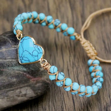 Load image into Gallery viewer, natural stone turquoise heart bolo bracelet
