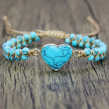 Load image into Gallery viewer, natural stone turquoise heart bolo bracelet
