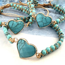 Load image into Gallery viewer, natural stone turquoise heart bolo bracelet
