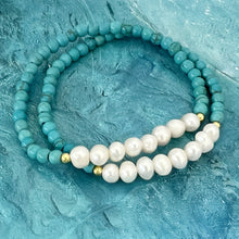 Load image into Gallery viewer, turquoise &amp; freshwater pearl  bracelet set of 2
