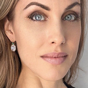 crystal & emerald oval drop earrings
