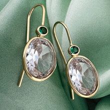 Load image into Gallery viewer, crystal &amp; emerald oval drop earrings
