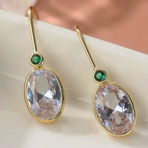 crystal & emerald oval drop earrings