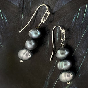 classic deep silver pearl earrings