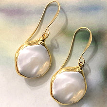 Load image into Gallery viewer, gold dipped coin pearl earrings
