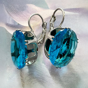 vintage blue zircon oval CZ earrings