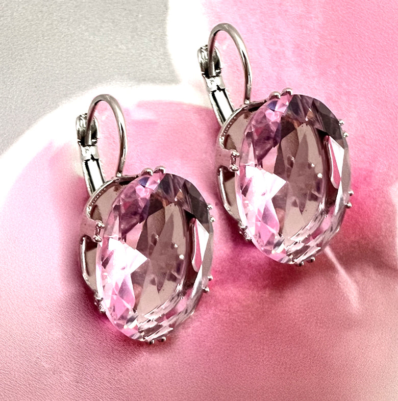 bella rosa oval  platinum CZ earrings