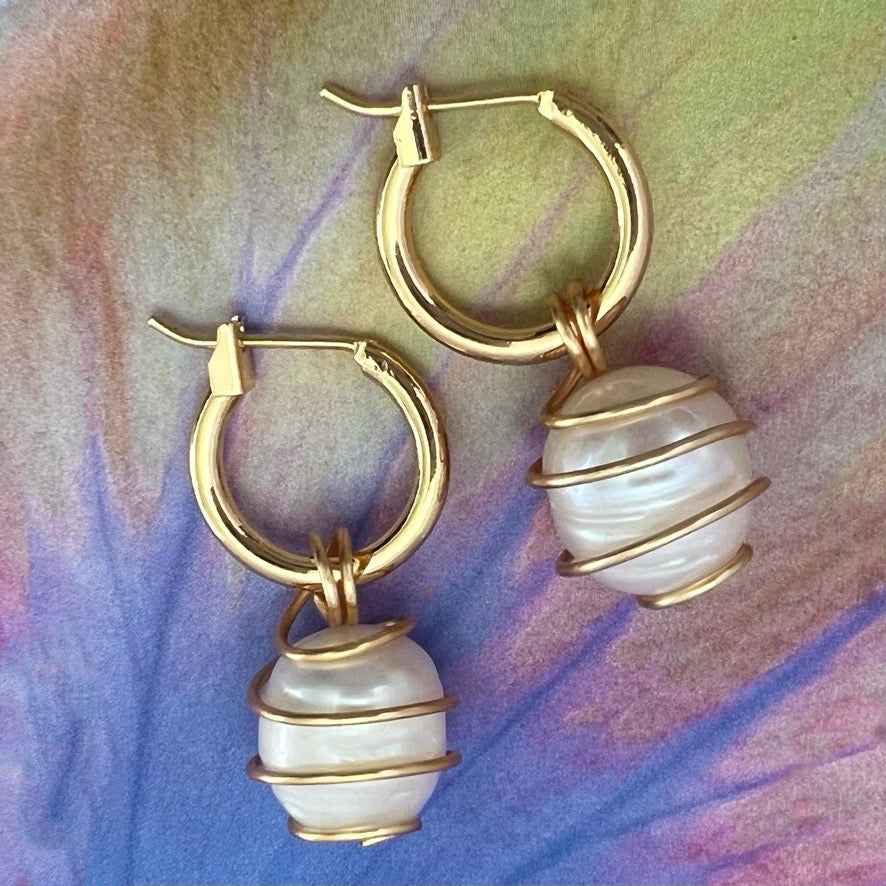 swirled pearl hoop earrings