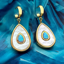 Load image into Gallery viewer, mother of pearl &amp; turquoise teardrop hoops
