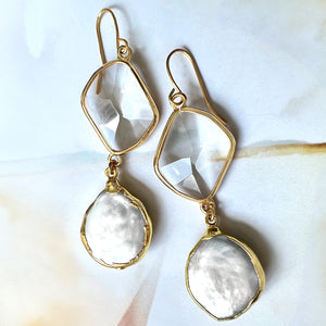 faceted crystal & freshwater pearl earring