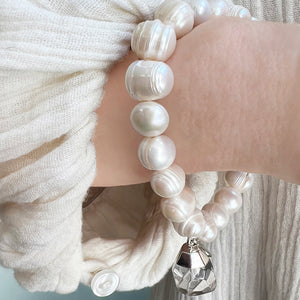 natural quartz & freshwater ringed pearl bracelet