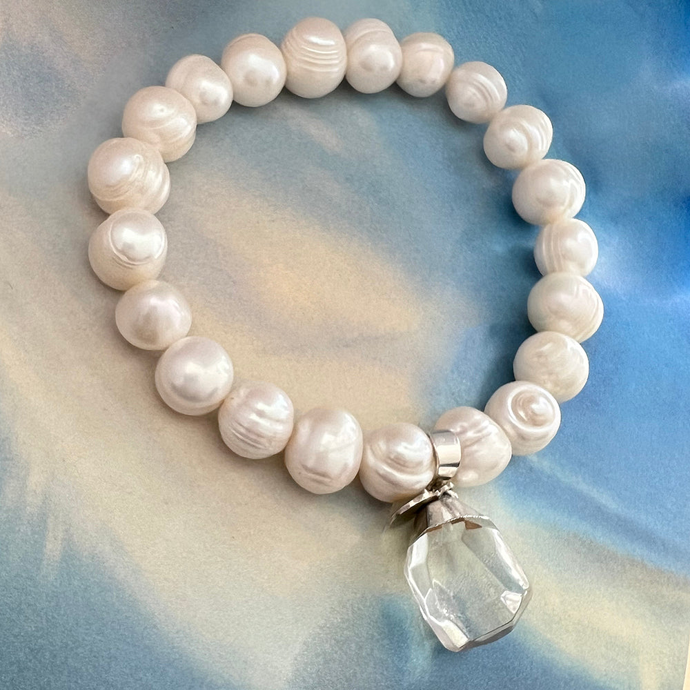 natural quartz & freshwater ringed pearl bracelet