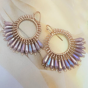 violet & gold beaded drop earrings