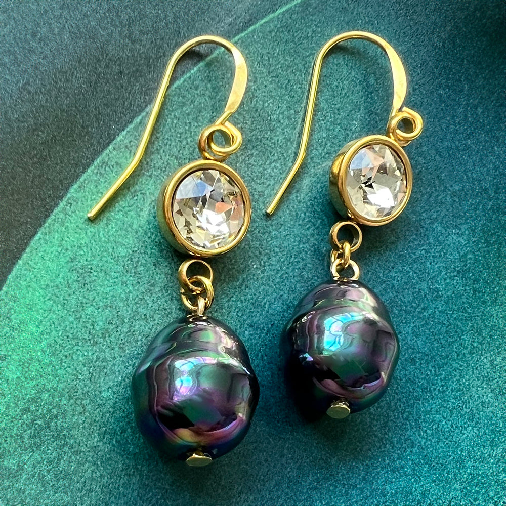 tahitian pearl & crystal drop earrings