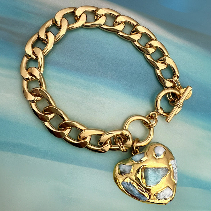 semi precious gold puffed heart toggle bracelet