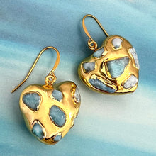 Load image into Gallery viewer, semi precious gold puffed heart earrings
