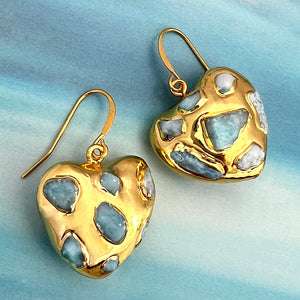 semi precious gold puffed heart earrings