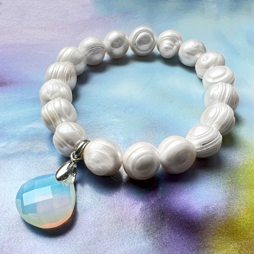 opalite & freshwater ring pearl bracelet