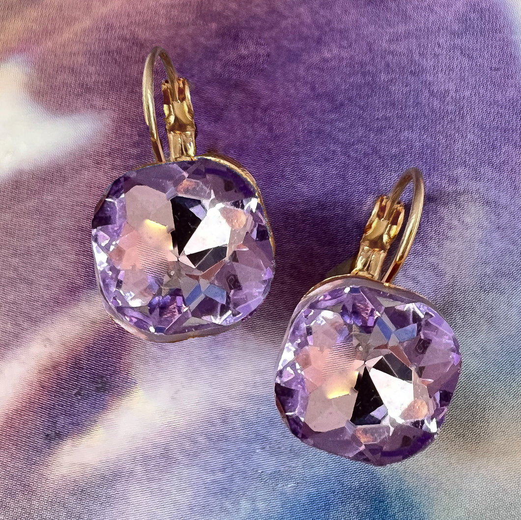 perfect square crystal tanzanite drop earrings