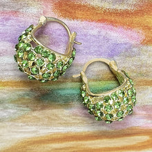 Load image into Gallery viewer, peridot crystal crescent hoops
