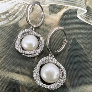 pave pearl circle earrings