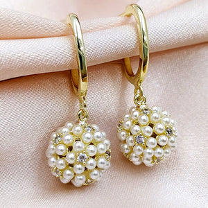 delicate sparkling pearl cluster hoops