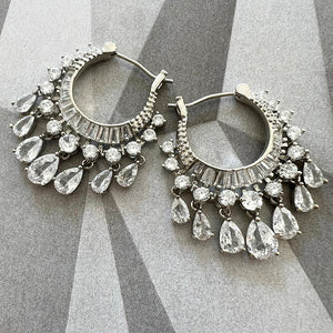 sparkling CZ tassel hoop earrings