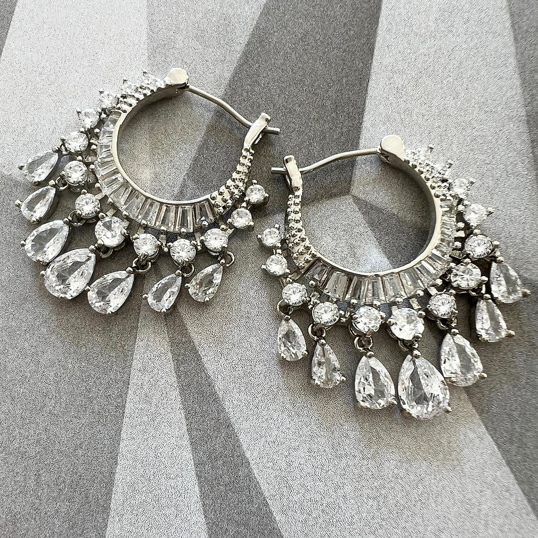 sparkling CZ tassel hoop earrings