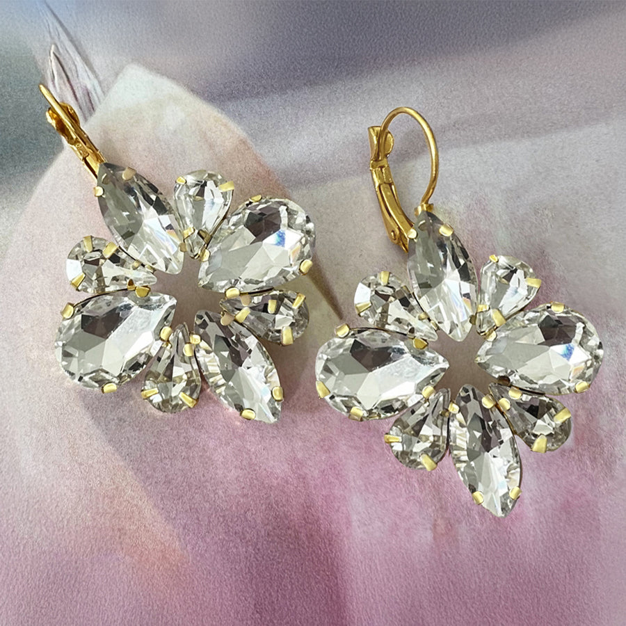 clear crystal statement flower earrings